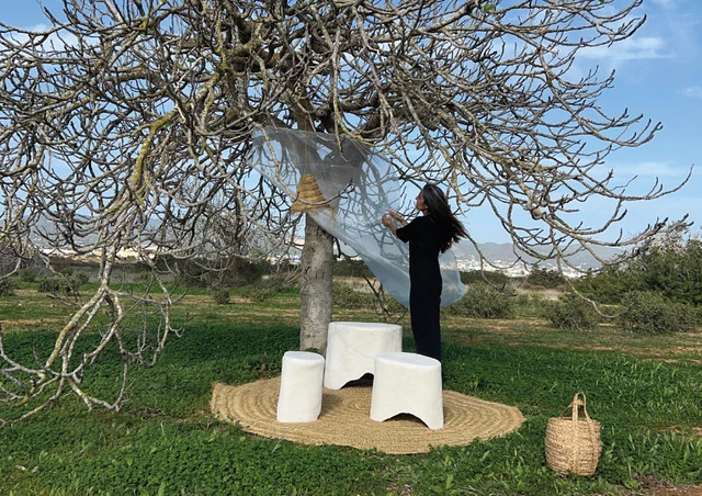 Handmade cement pieces by Kinue Ibiza